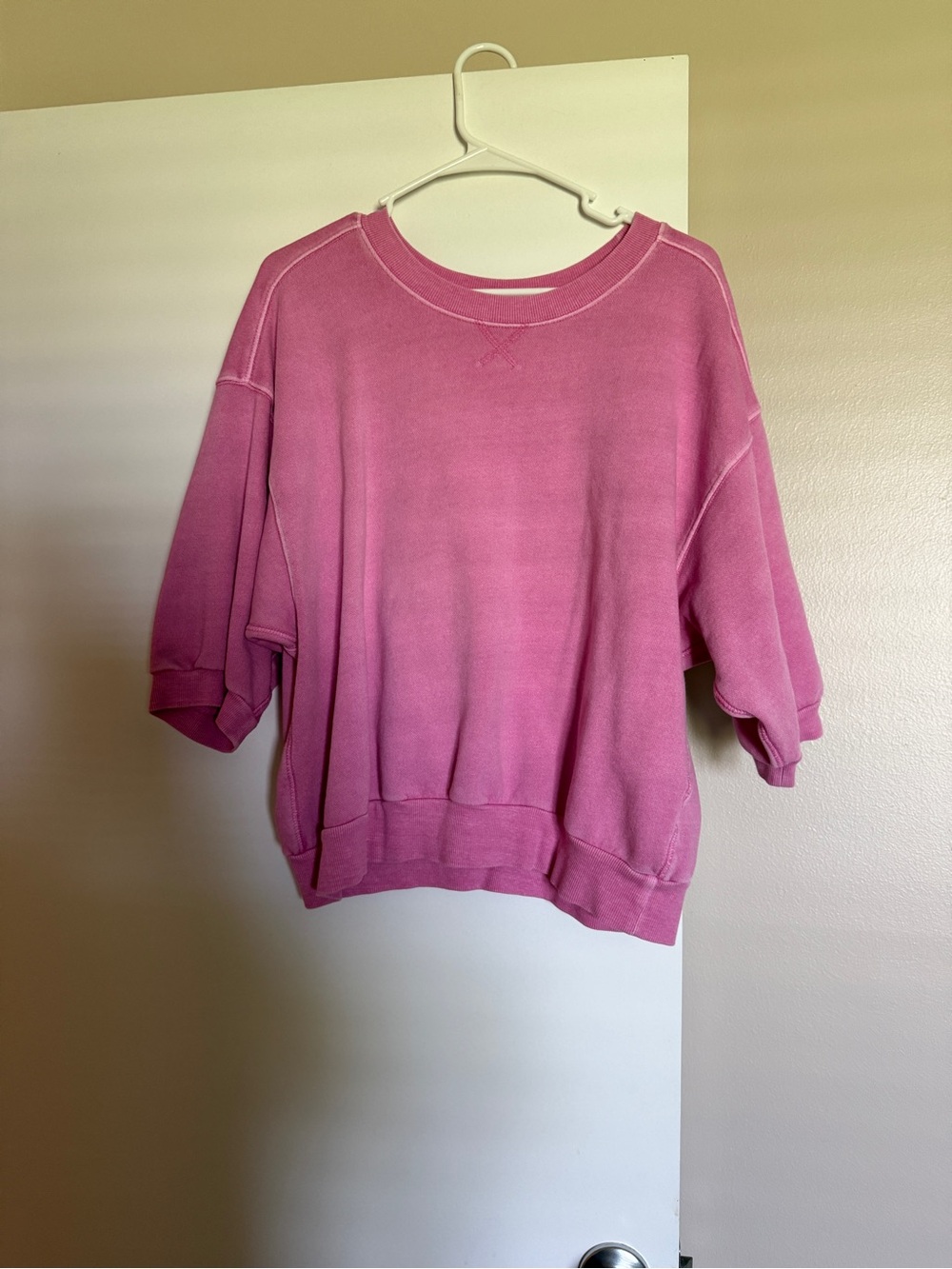 Pilcro Pink Short-Sleeve Crewneck Short Sleeve Sweatshirt